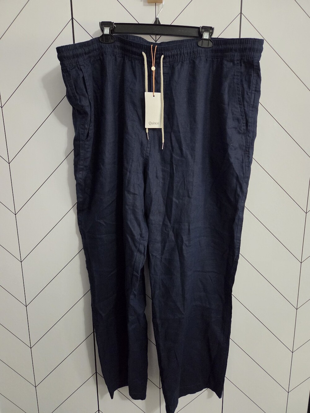 NWT Quince 100% European Linen Drawstring Beach Pants in Deep Navy, Men's XXL